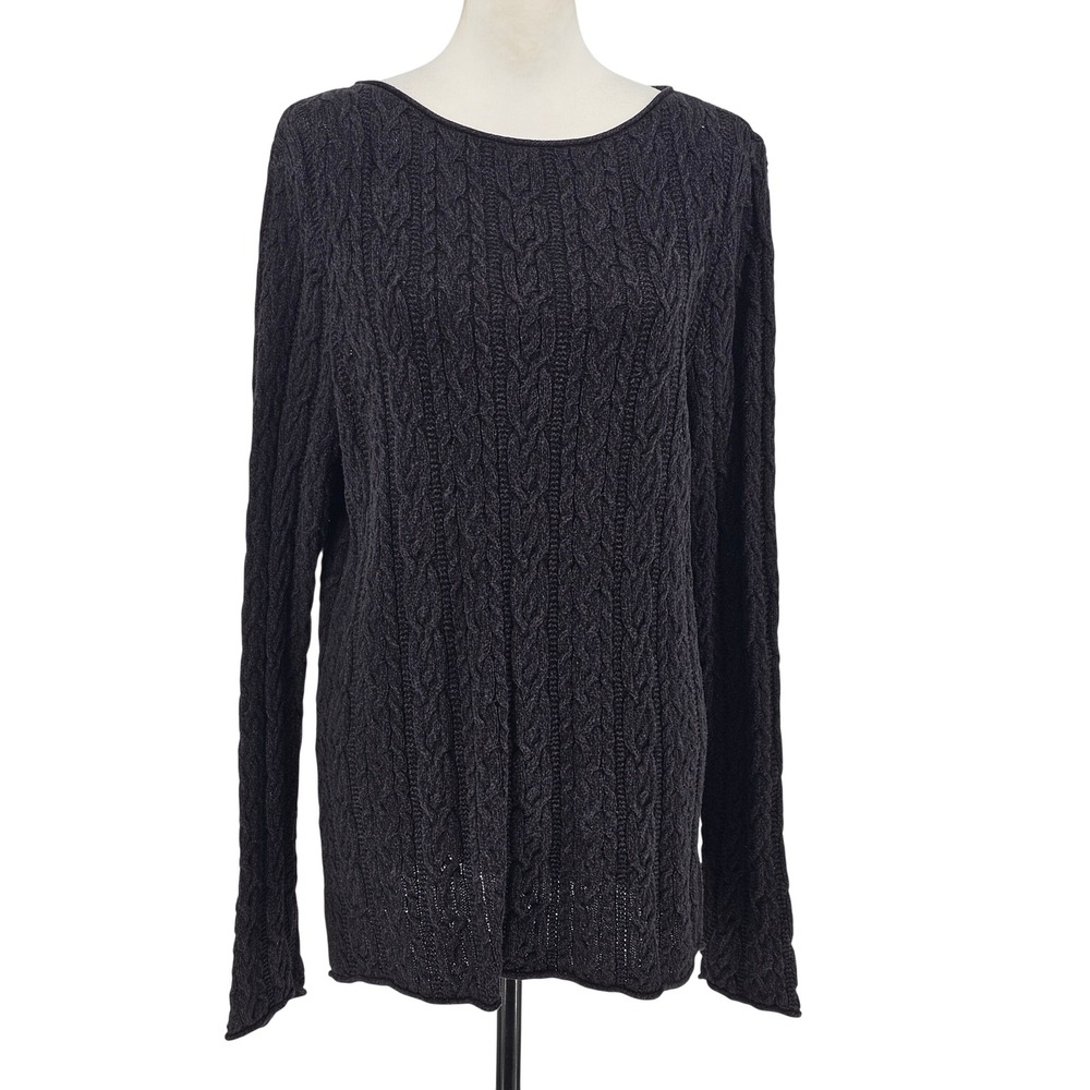 Lauren Ralph Lauren Cable Knit Sweater XL Gray Dark Academia Y2K Preppy Pullover